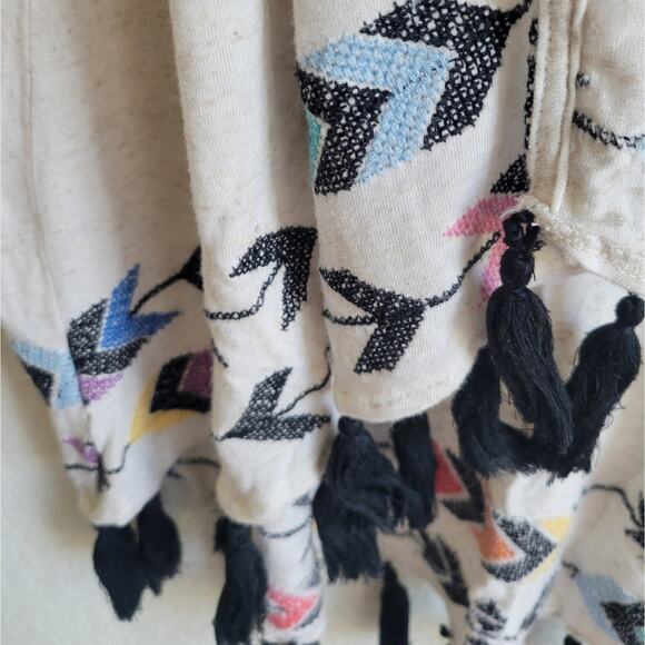 Judith March Embroidered Boho Tassel Cardigan Size Small Cream Linen Blend - Picture 2 of 8